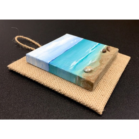 Original Mini Painting Beach Seashore Mixed Media Acrylic Ocean Sand Seashells - Picture 3 of 4